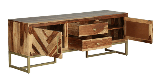 Sheesham Wood TV cabinet Natural Teak Finish - Ouch Cart 