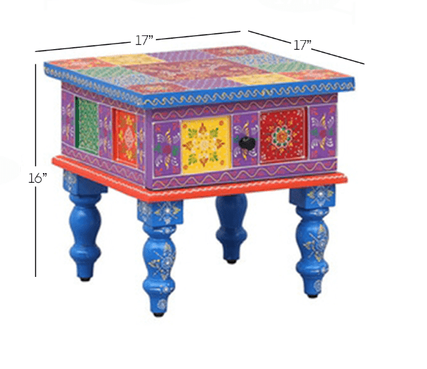 Mango Wood Bedside End Table with Drawer Storage , Multi colour - Ouch Cart 