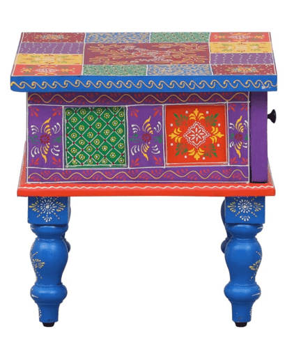 Mango Wood Bedside End Table with Drawer Storage , Multi colour - Ouch Cart 