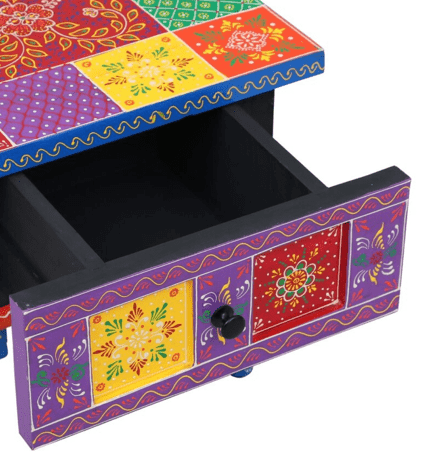 Mango Wood Bedside End Table with Drawer Storage , Multi colour - Ouch Cart 
