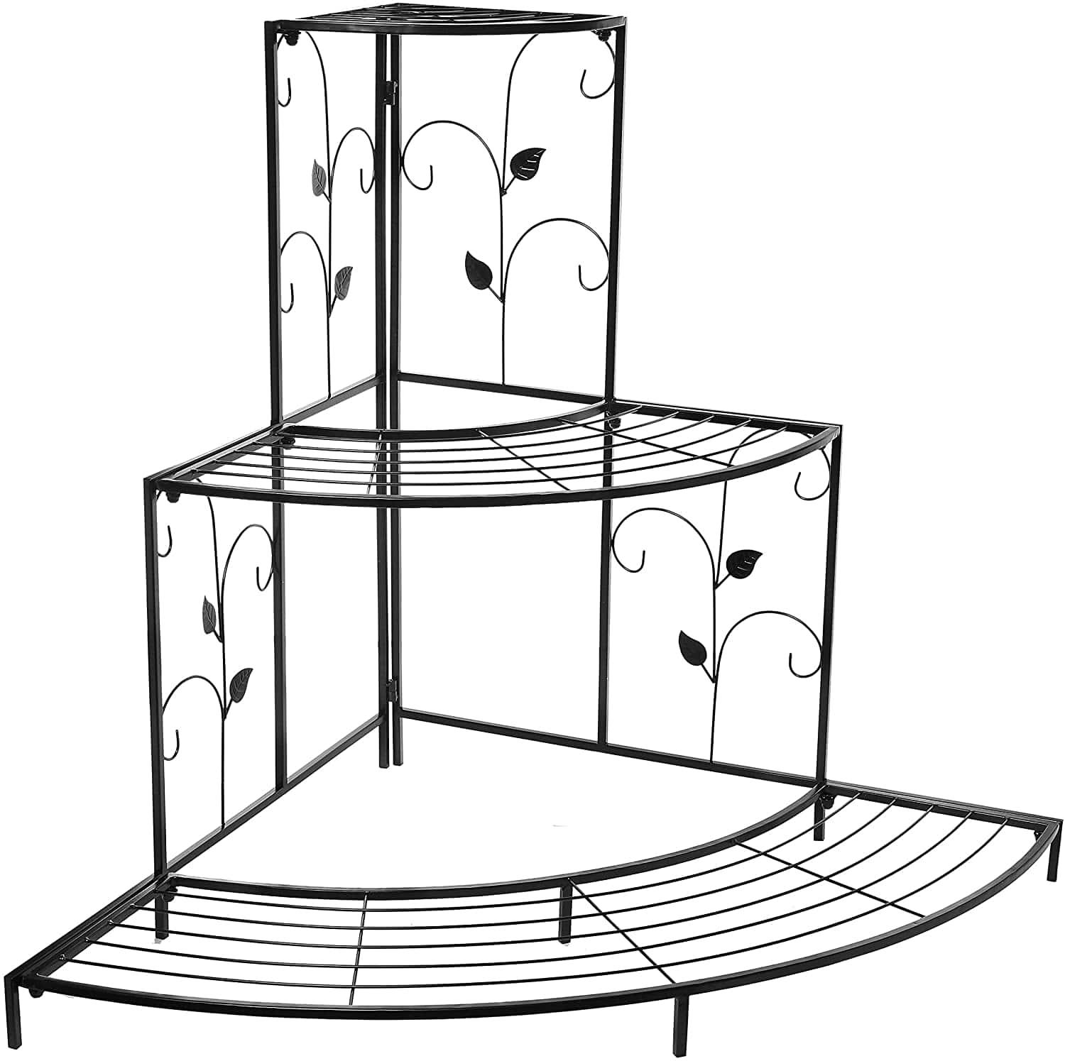 3 Tier Plant Stand Floral Corner Shelf Metal Flower Pot