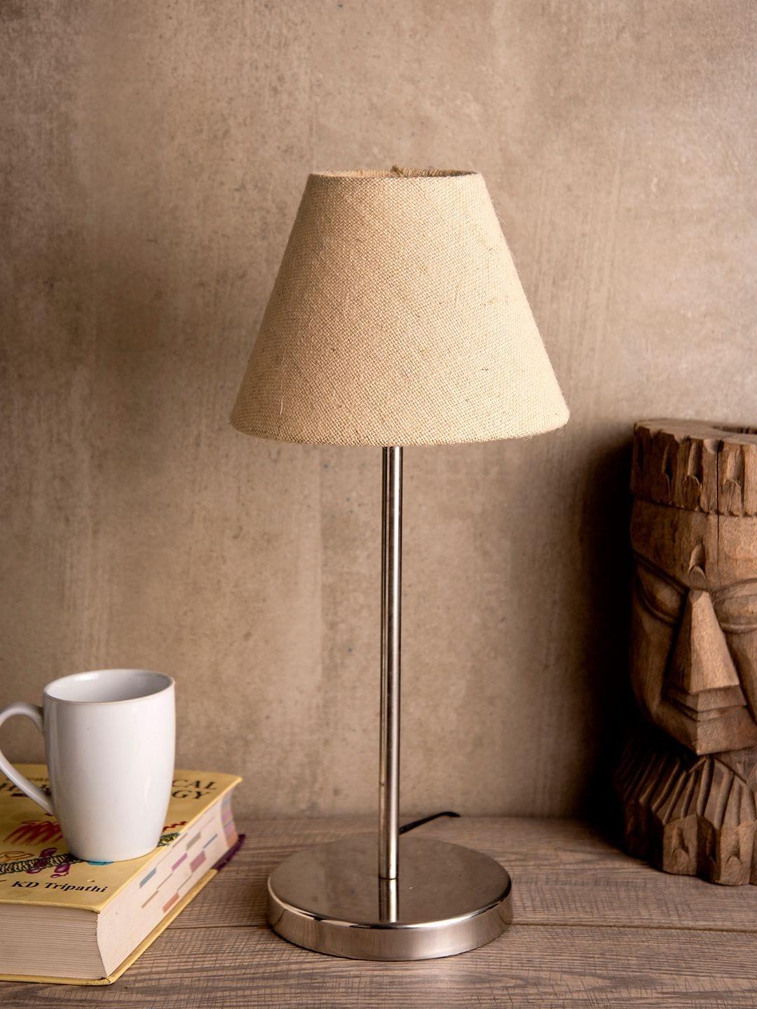 Metal Table Lamp with White Jute Shade - Ouch Cart 