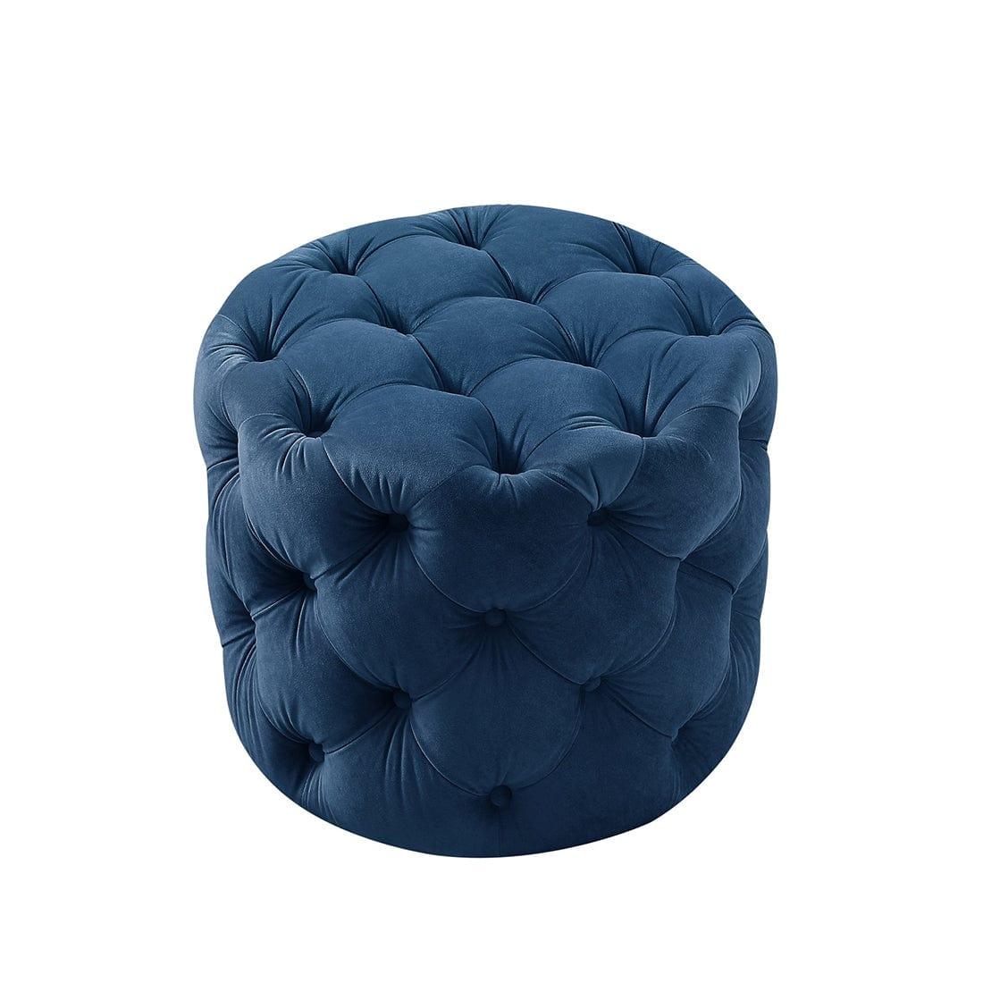 DOE BUCK ROUND TUFTED VELVET OTTAMAN/POUFEE IN ROYAL BLUE - Ouch Cart 