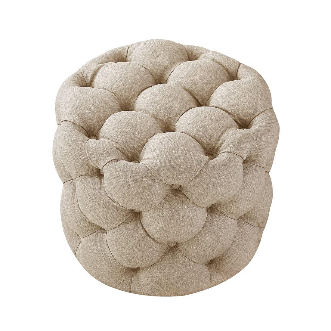 DOE BUCK ROUND TUFTED VELVET OTTAMAN/POUFEE IN CREAM - Ouch Cart 