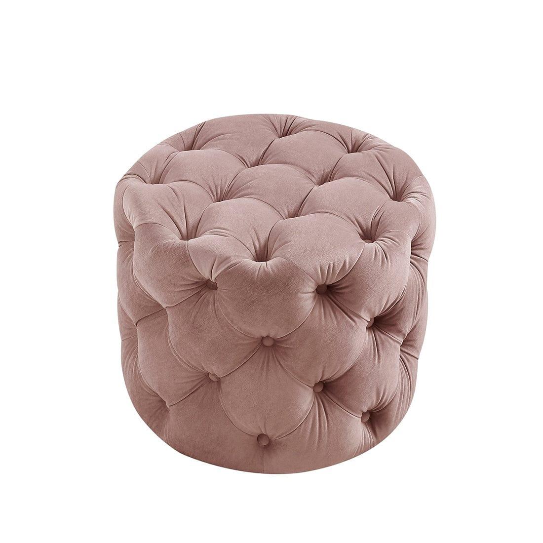 DOE BUCK ROUND TUFTED VELVET OTTAMAN/POUFEE IN PINK