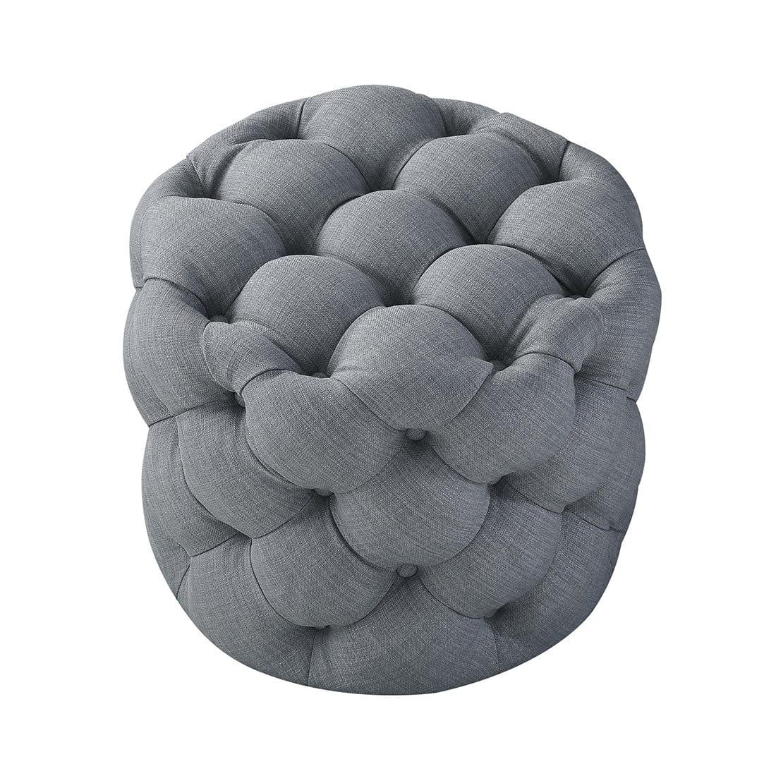 DOE BUCK ROUND TUFTED VELVET OTTAMAN/POUFEE IN LIGHT GREY - Ouch Cart 