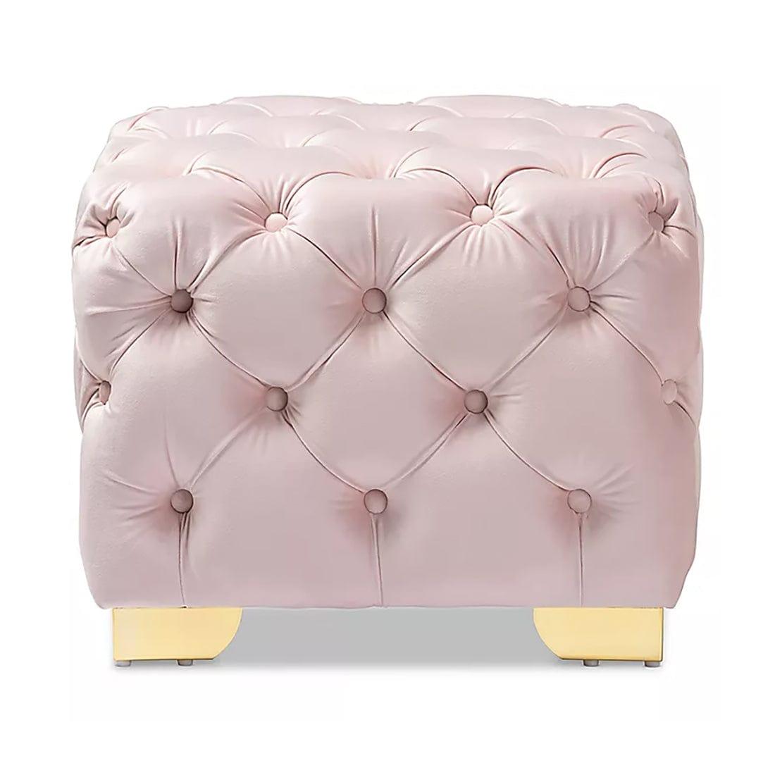 DOE BUCK SQUARE VELVET OTTOMAN/POUFEE IN PINK /GOLD - Ouch Cart 