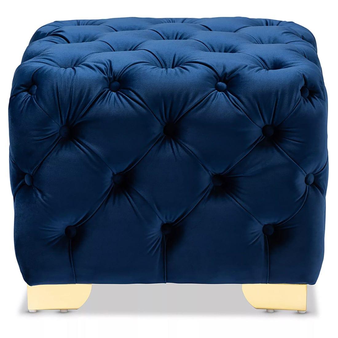 DOE BUCK SQUARE VELVET OTTOMAN/POUFEE IN ROYAL BLUE /GOLD - Ouch Cart 