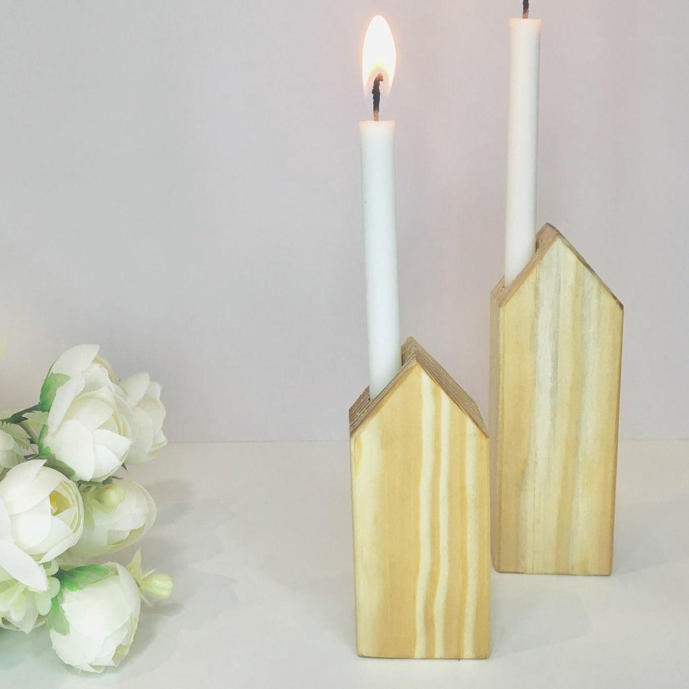 Wooden House Design Candle Holder Set Of 2 ( With Complementary Coaster ) By Miza - Ouch Cart 