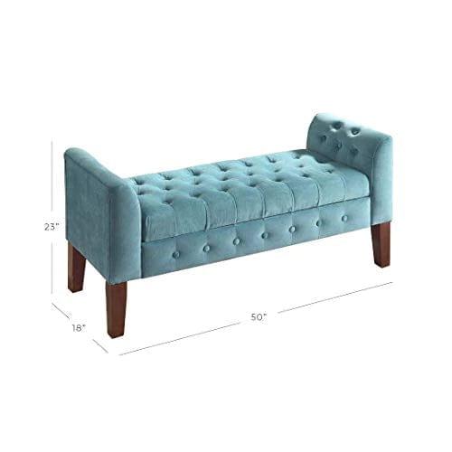 Fabric Velvet Tufted Storage Bench Settee - With Wood Legs, Teal - Ouch Cart 