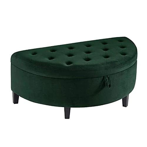 Velvet Upholstered Tufted Button Half Moon Storage Bench Large Ottoman Soft Padded Seat Dressing Shoe Bench - Ouch Cart 