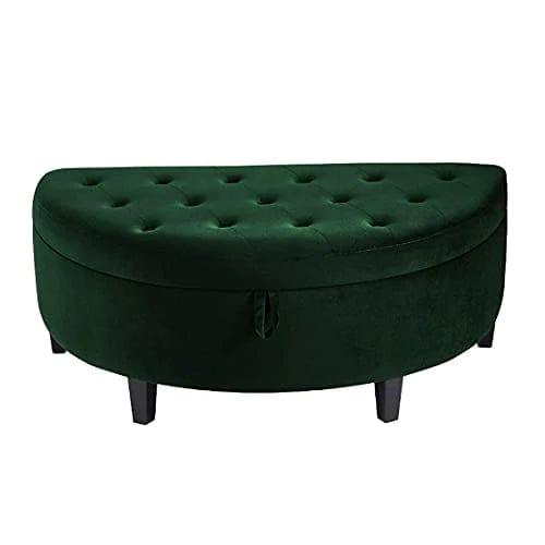 Velvet Upholstered Tufted Button Half Moon Storage Bench Large Ottoman Soft Padded Seat Dressing Shoe Bench - Ouch Cart 