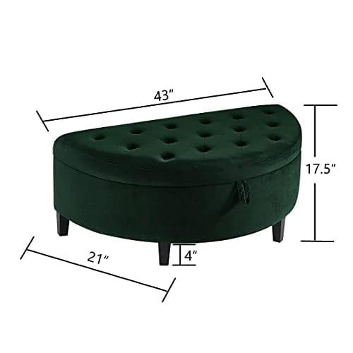 Velvet Upholstered Tufted Button Half Moon Storage Bench Large Ottoman Soft Padded Seat Dressing Shoe Bench - Ouch Cart 