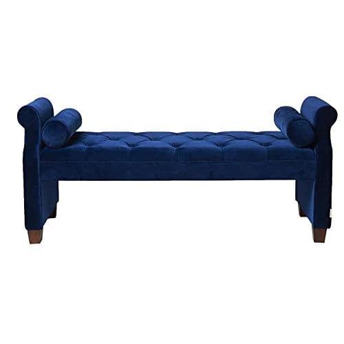 Tufted Roll Arm Entryway Bench in Navy Blue - Ouch Cart 