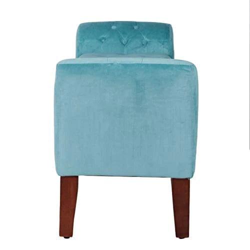 Fabric Velvet Tufted Storage Bench Settee - With Wood Legs, Teal - Ouch Cart 