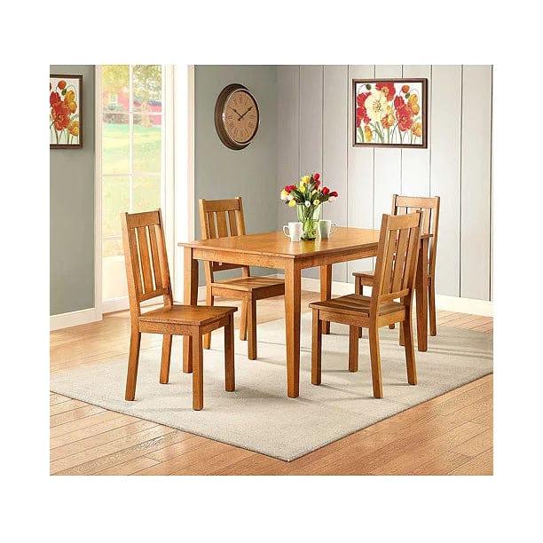 5-Piece Wooden Dining Set, Honey - Ouch Cart 