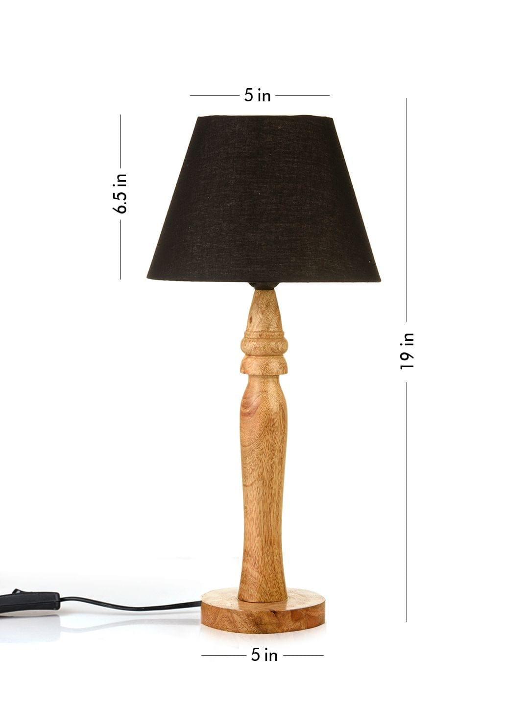 Round Brown Lamp with Taper Black Cotton Shade - Ouch Cart 