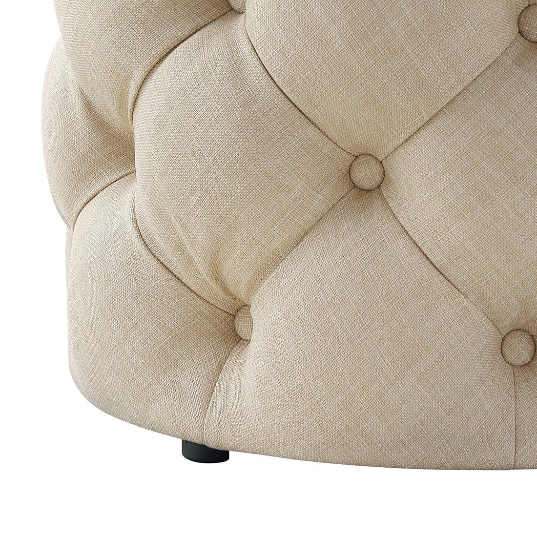 DOE BUCK ROUND TUFTED VELVET OTTAMAN/POUFEE IN CREAM - Ouch Cart 