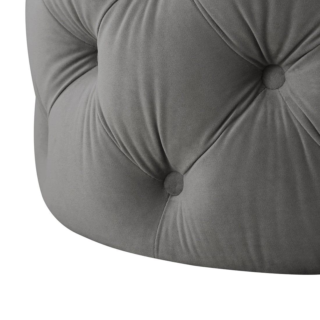 DOE BUCK ROUND TUFTED VELVET OTTAMAN/POUFEE IN GREY