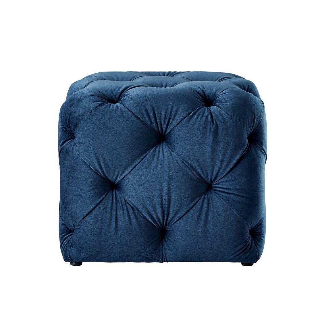 DOE BUCK SQUARE TUFTED VELVET OTTAMAN/POUFEE IN ROYAL BLUE - Ouch Cart 