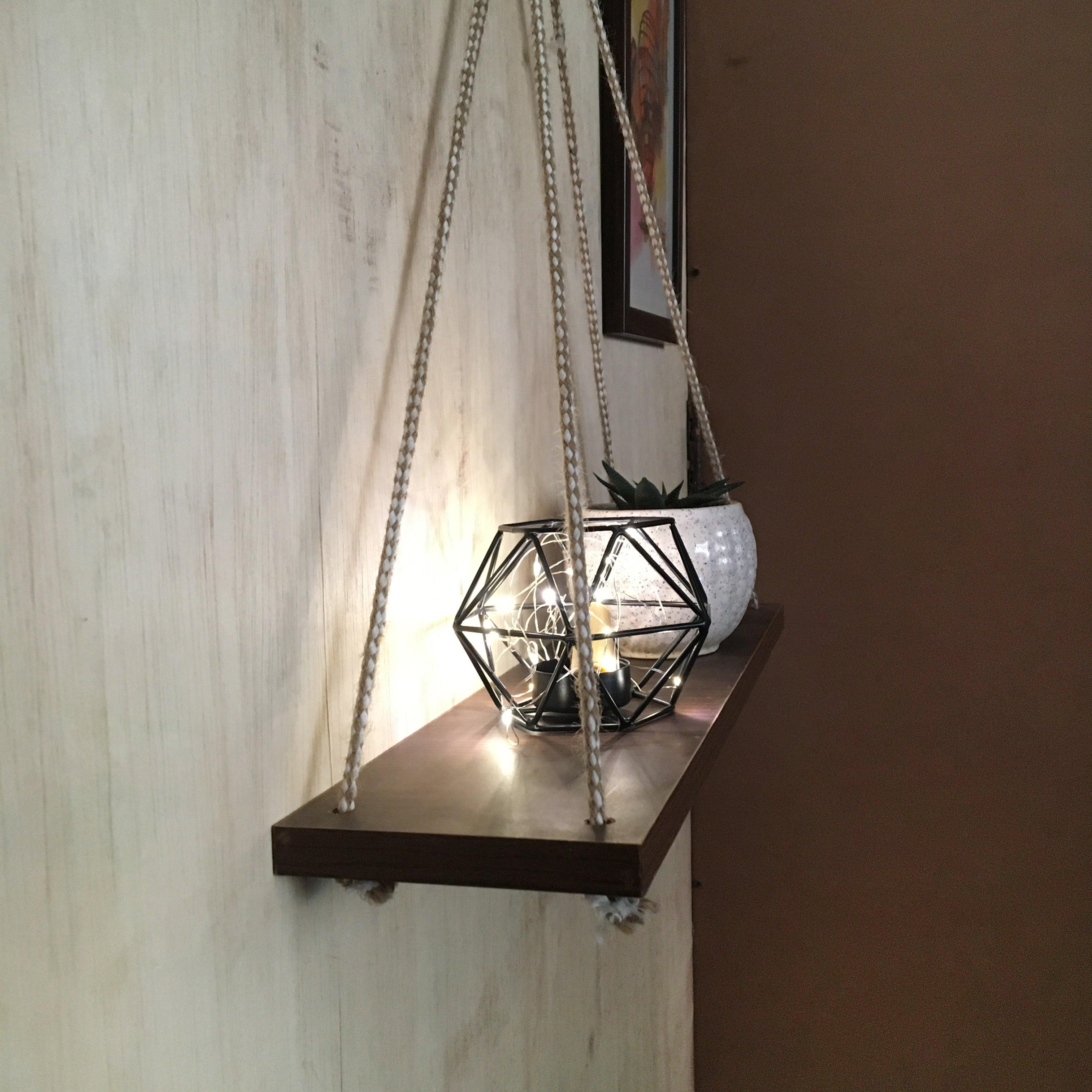 Handmade Hanging Shelves Rope/Floating Shelf Wall Art By Miza - Ouch Cart 