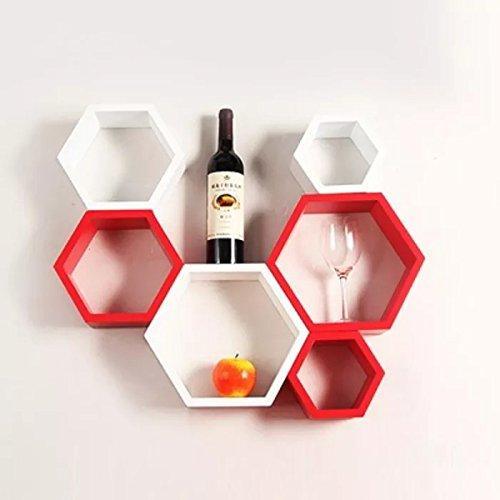 Fancy 6 Pcs Hexagonal Wooden Wall Shelf Home decoration