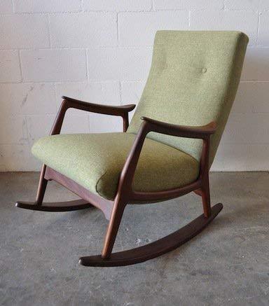 Hand Carved Rocking Chair Cushioned Back & Seat, Teak Wood Rocking Chair (Standard, Green) - Ouch Cart 