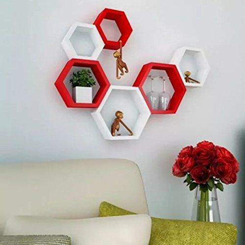 Fancy 6 Pcs Hexagonal Wooden Wall Shelf Home decoration - Ouch Cart 