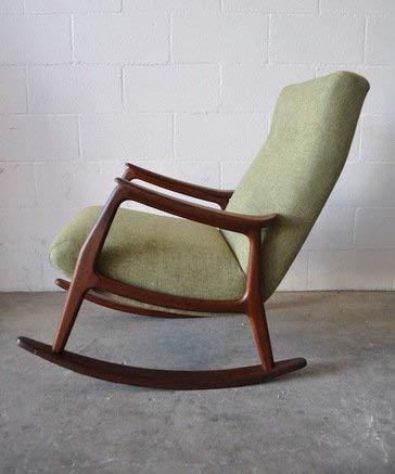 Hand Carved Rocking Chair Cushioned Back & Seat, Teak Wood Rocking Chair (Standard, Green) - Ouch Cart 