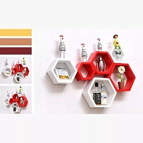 Fancy 6 Pcs Hexagonal Wooden Wall Shelf Home decoration