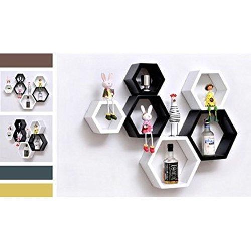 Fancy 6 Pcs Hexagonal Wooden Wall Shelf Home decoration