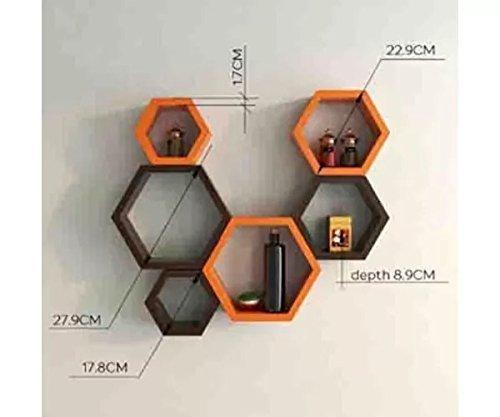 Fancy 6 Pcs Hexagonal Wooden Wall Shelf Home decoration