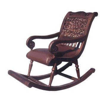 Hand Carved Rocking Chair-Brown - Ouch Cart 