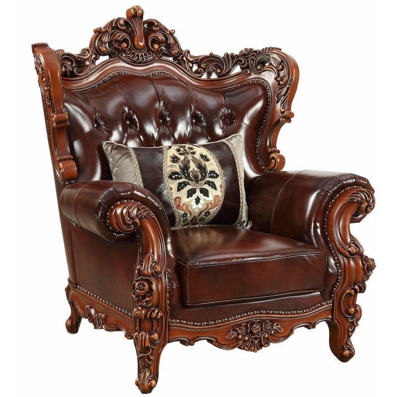 Royal Carved Wide Tufted Arm Chair Sofa (Teak Wood, Dark Brown) - Ouch Cart 