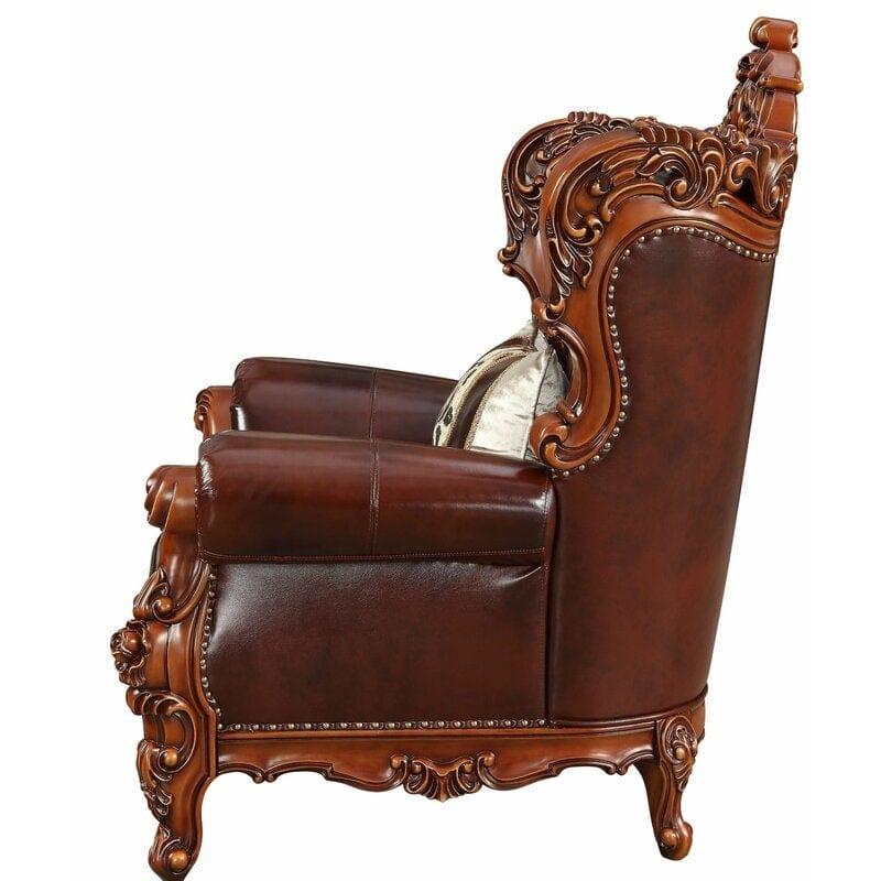 Royal Carved Wide Tufted Arm Chair Sofa (Teak Wood, Dark Brown) - Ouch Cart 
