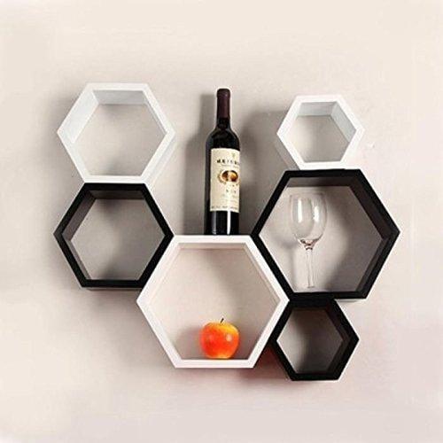Fancy 6 Pcs Hexagonal Wooden Wall Shelf Home decoration - Ouch Cart 