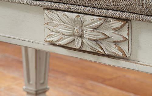 Ashley Realyn French Country Upholstered Tufted Accent Bench, Antique White - Ouch Cart 