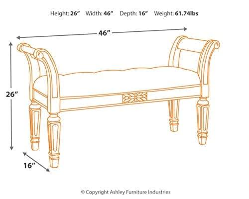 Ashley Realyn French Country Upholstered Tufted Accent Bench, Antique White - Ouch Cart 