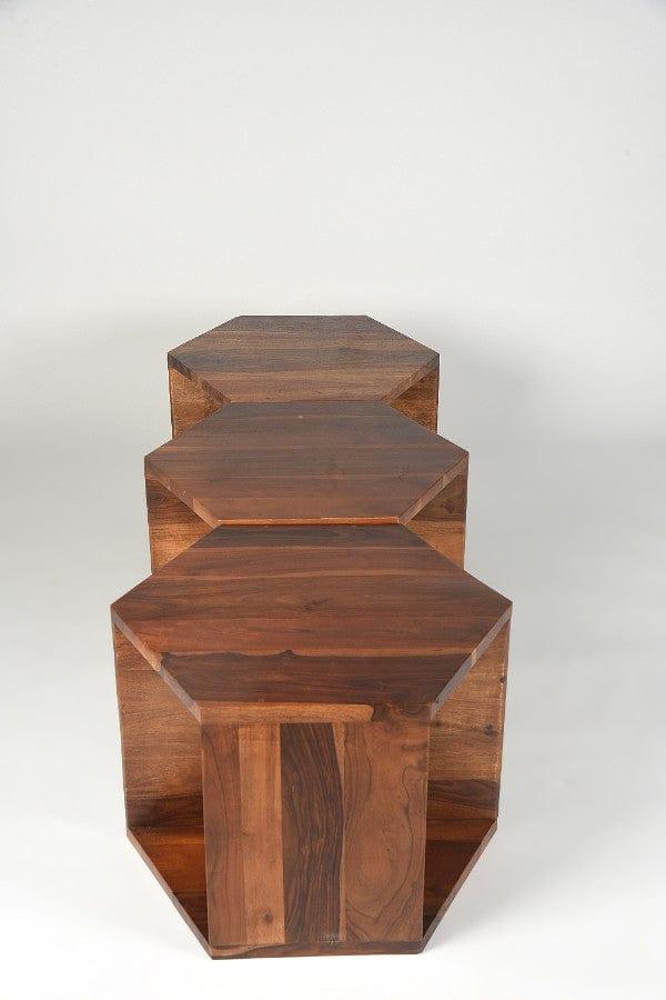 Sheesham Wood Arshia Set Of 3 Hexagonal Tables - Ouch Cart 