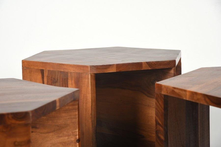 Sheesham Wood Arshia Set Of 3 Hexagonal Tables - Ouch Cart 