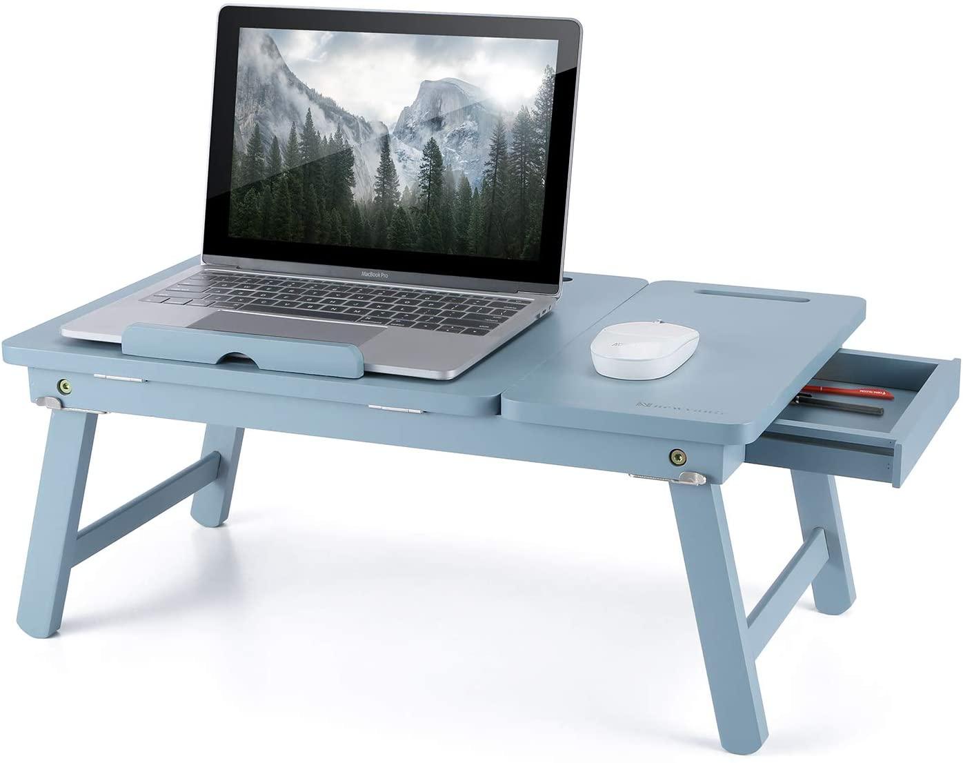 Foldable Laptop Desk Tray, Wooden Breakfast Serving Tray/Study Table with Drawer - Ouch Cart 