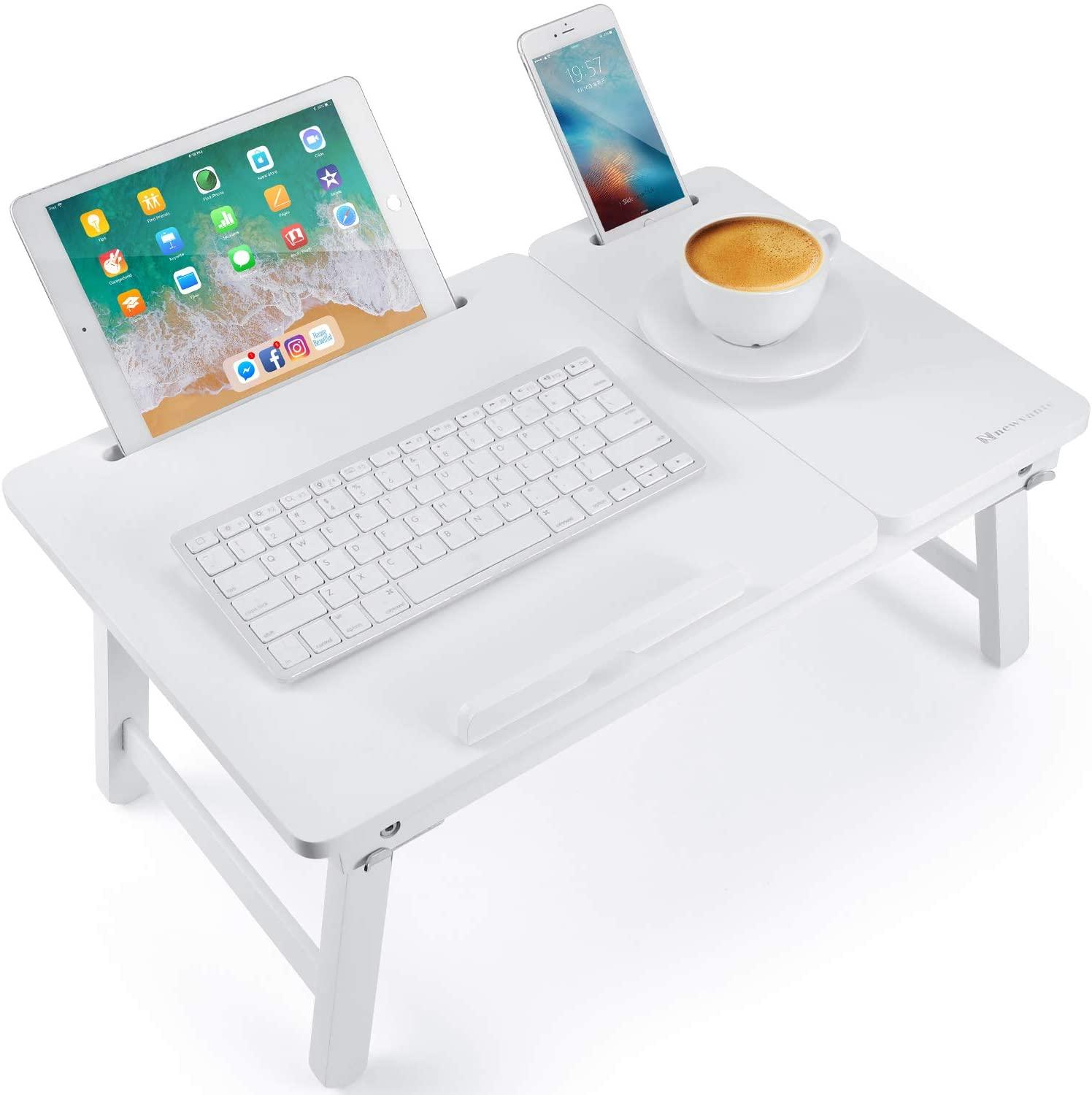 Foldable Laptop Desk Tray, Wooden Breakfast Serving Tray/Study Table with Drawer - Ouch Cart 