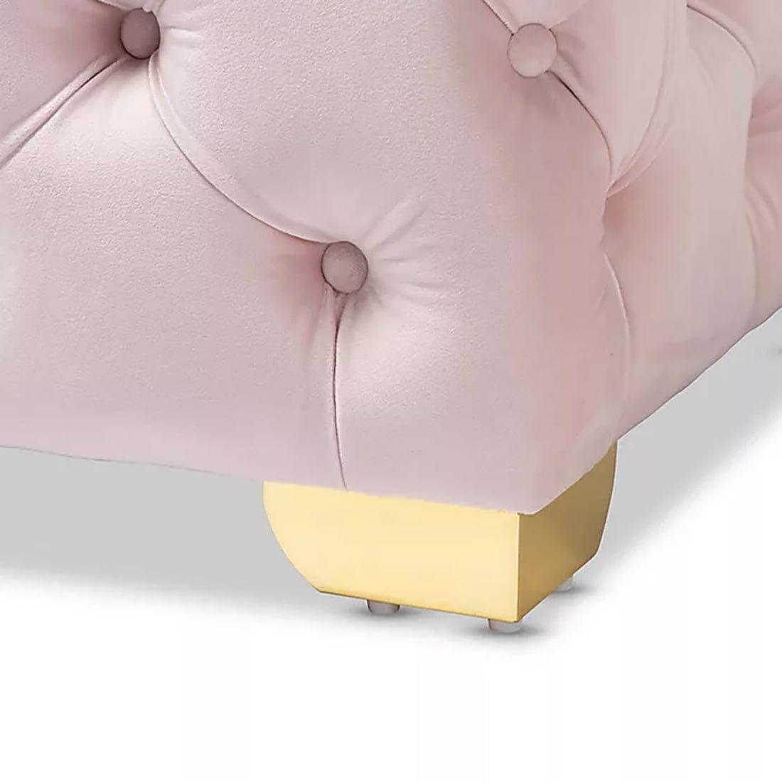 DOE BUCK SQUARE VELVET OTTOMAN/POUFEE (BABY PINK )