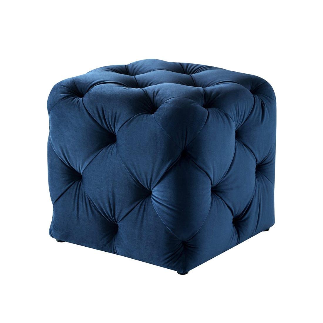 DOE BUCK SQUARE TUFTED VELVET OTTAMAN/POUFEE IN ROYAL BLUE - Ouch Cart 