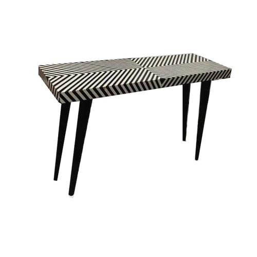 Rectangular Black and White Geometrical Pattern Resin Inlay Console Table - Ouch Cart 