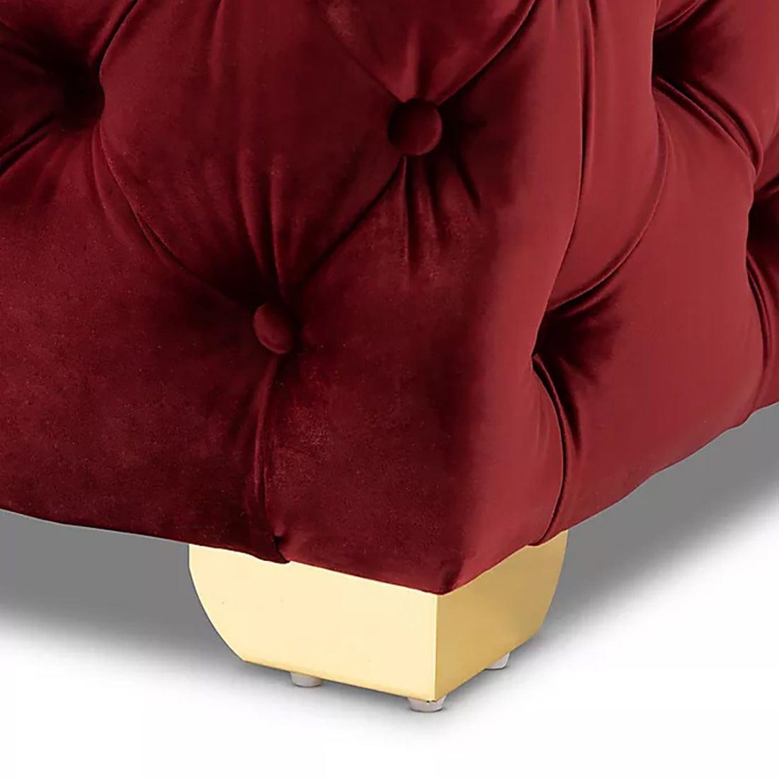 DOE BUCK SQUARE VELVET OTTOMAN/POUFEE IN BURGUNDY /GOLD - Ouch Cart 