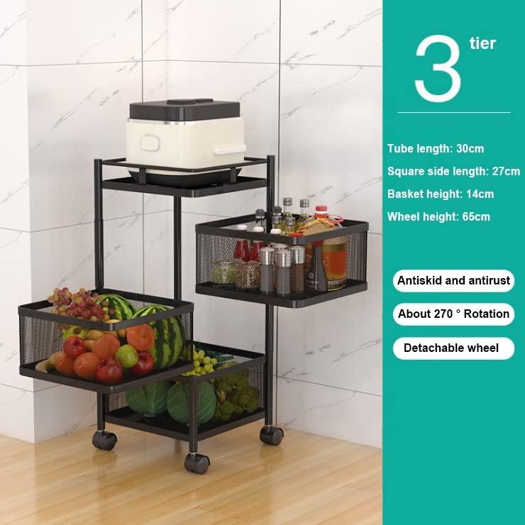 Kitchen Trolley Kitchen Organizer Items And kitchen accessories items for Kitchen Storage Rack Square Design Fruits & Vegetable Onion Cutlery ,Jars Container Kitchen Trolley with Wheels Black - Ouch Cart 