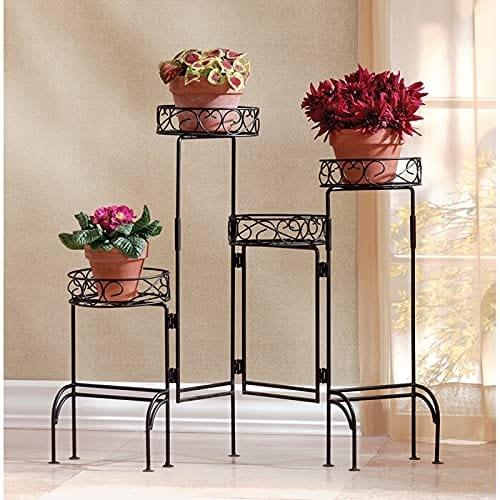 4 Tier Metal Plant Stand, Foldable Flower Pot Holder for Room, Rustproof Potted Storage Shelf Rack- Black (Upgrade Black) - Ouch Cart 