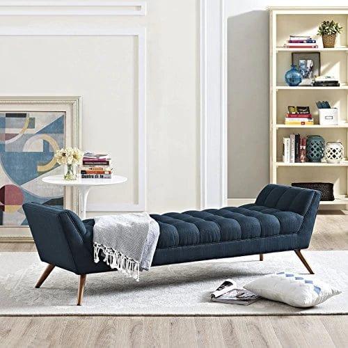 Century Modern Bench Large Upholstered Fabric in Azure - Ouch Cart 