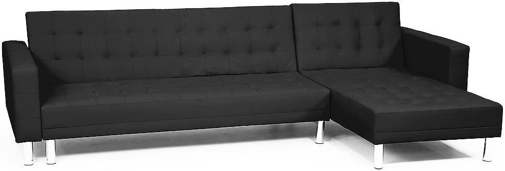 Corner Sofa Lounge Couch Bed Modular Furniture Home Faux Leather Chaise Black - Ouch Cart 